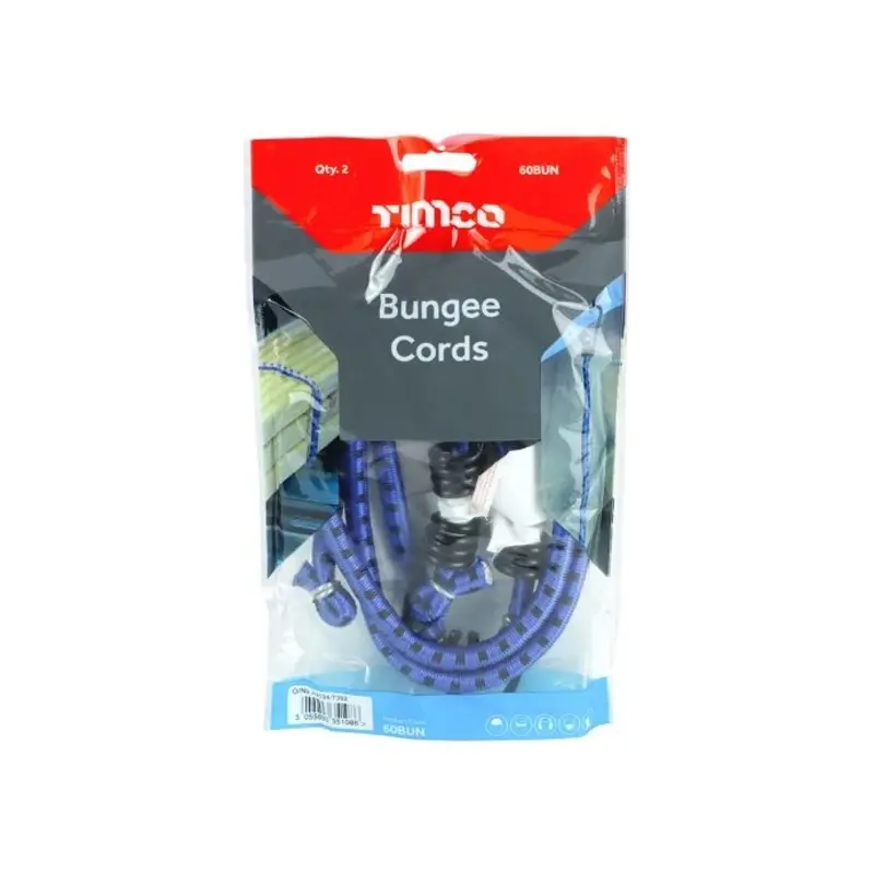 TIMCO Bungee Cords with Laminated Hook - Dia.8mm x 60cm - Pack of 2 Pieces