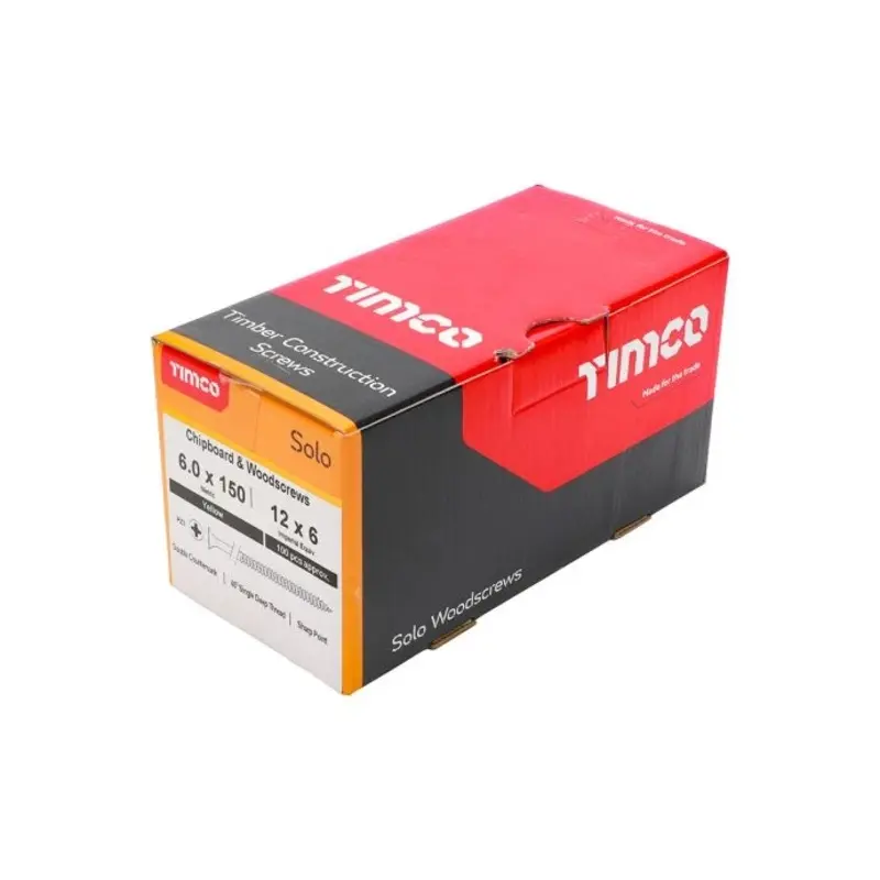 TIMCO Solo Countersunk Gold Woodscrews - 6.0 x 150 - Pack of 100 Pieces