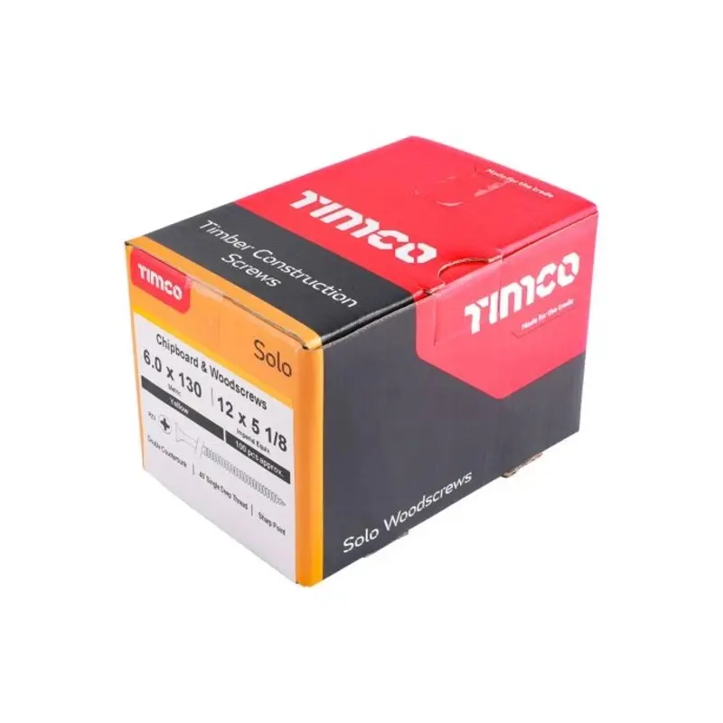 TIMCO Solo Countersunk Gold Woodscrews - 6.0 x 130 - Pack of 100 Pieces