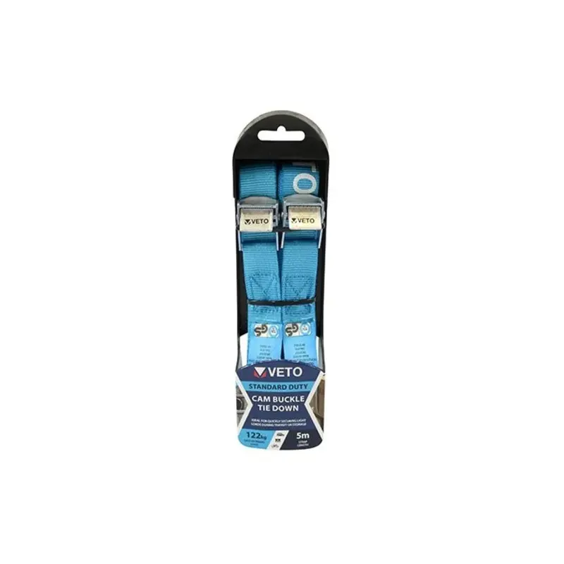 TIMCO Cam Buckle Tie Downs Standard Duty - 5m x 25mm - Pack of 2 Pieces