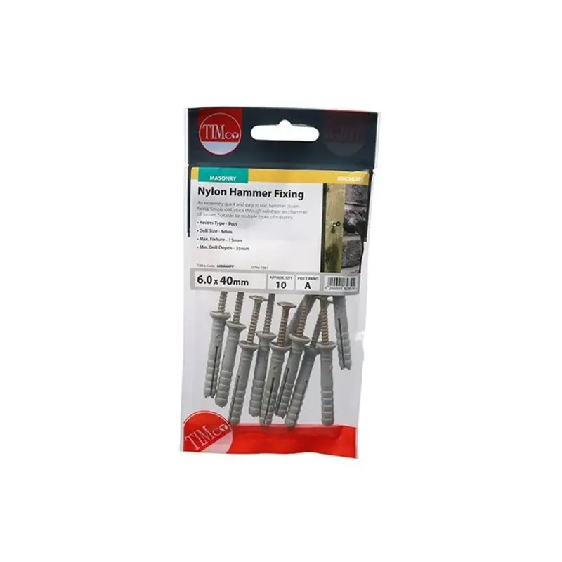 TIMCO Nylon Hammer Fixings - 6.0 x 40 - Pack of 10 Pieces