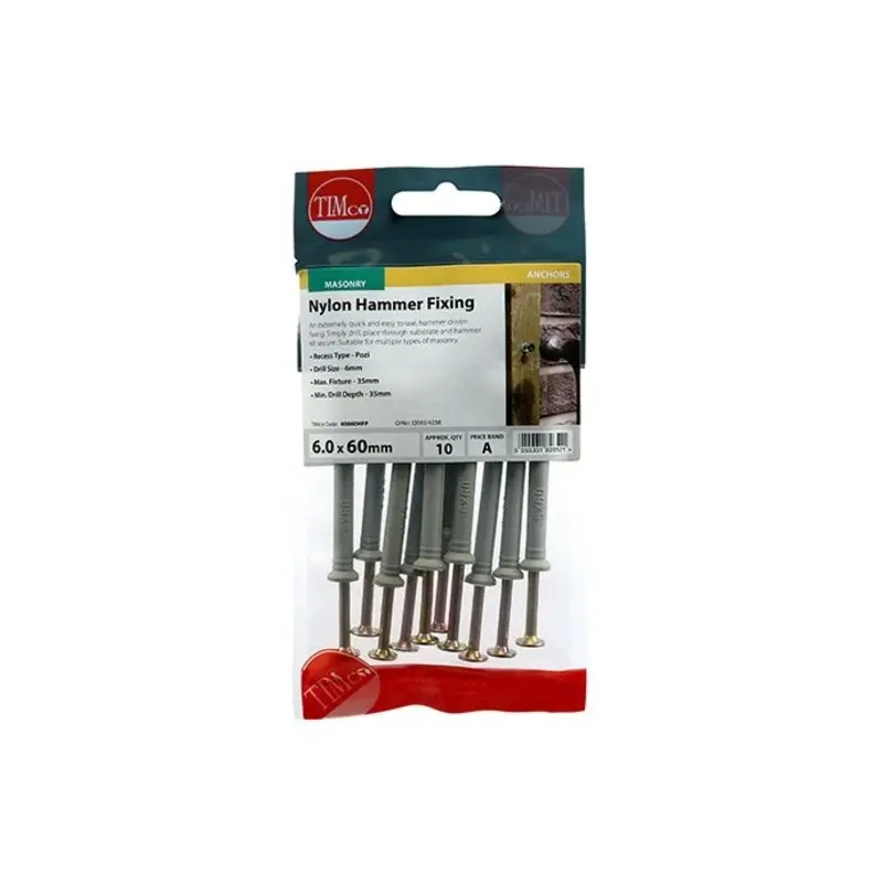 TIMCO Nylon Hammer Fixings - 6.0 x 60 - Pack of 10 Pieces