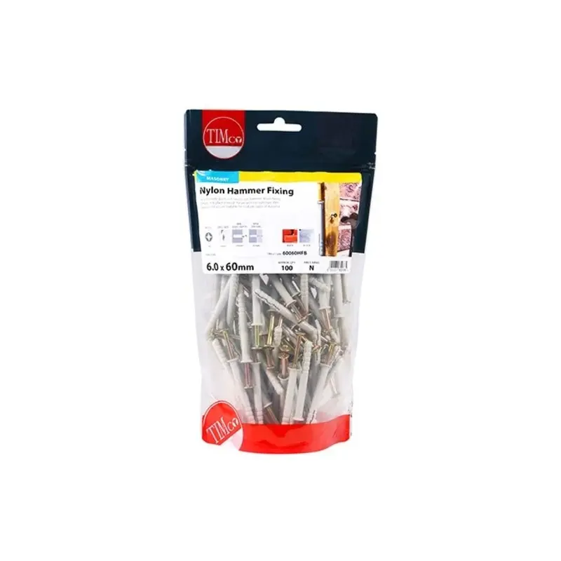 TIMCO Nylon Hammer Fixings - 6.0 x 60 - Pack of 100 Pieces