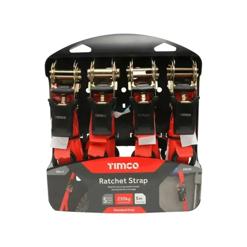 TIMCO S Hook Ratchet Straps Standard Duty - 5m x 25mm - Pack of 4 Pieces