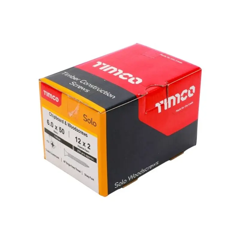 TIMCO Solo Countersunk Gold Woodscrews - 6.0 x 50 - Pack of 200 Pieces