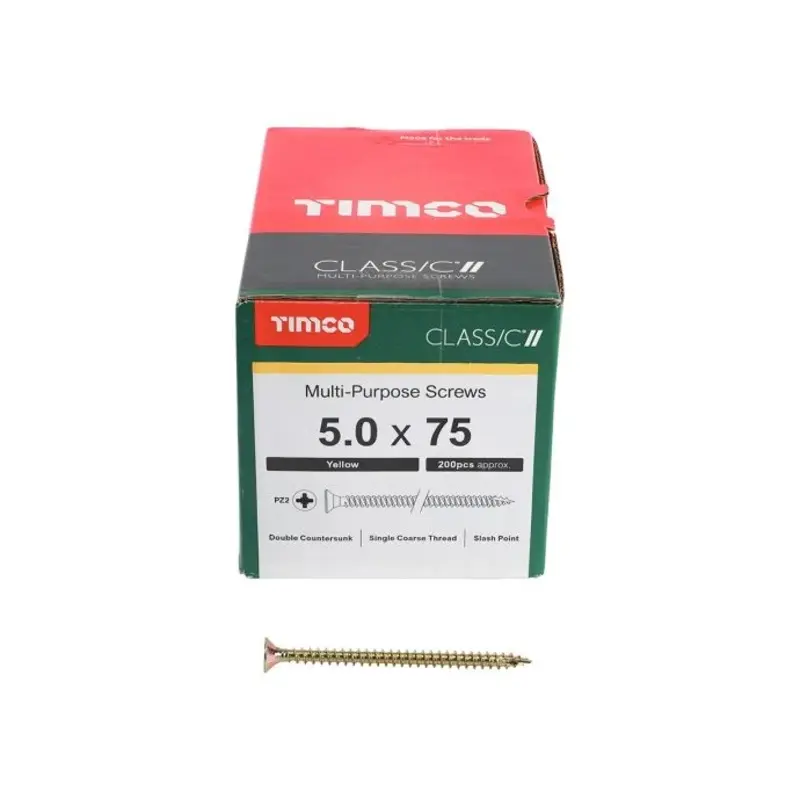 TIMCO Classic Multi-Purpose Countersunk Gold Woodscrews - 5.0 x 75 - Pack of 200 Pieces