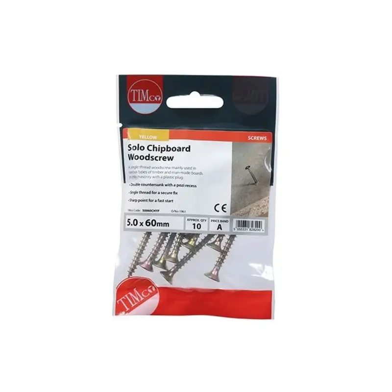 TIMCO Solo Countersunk Gold Woodscrews - 5.0 x 60 - Pack of 10 Pieces