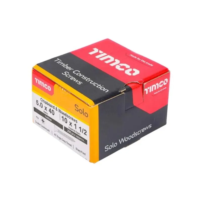 TIMCO Solo Countersunk Gold Woodscrews - 5.0 x 40 - Pack of 200 Pieces