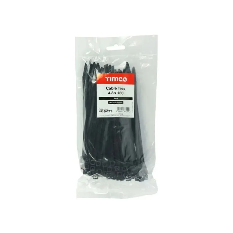 TIMCO Cable Ties Black - 4.8 x 160 - Pack of 100 Pieces
