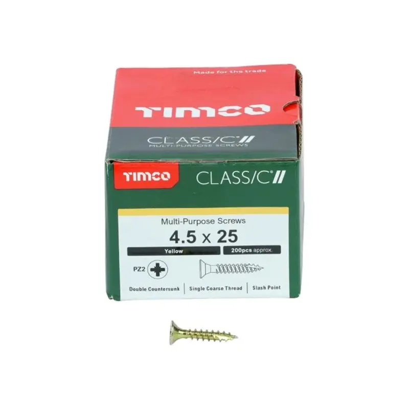 TIMCO Classic Multi-Purpose Countersunk Gold Woodscrews - 4.5 x 25 - Pack of 200 Pieces