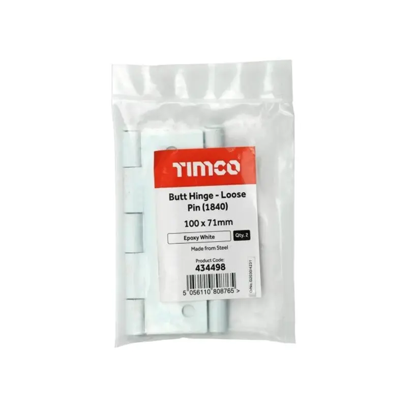 TIMCO Butt Hinges Loose Pin (1840) Steel White - 100 x 71 - Pack of 2 Pieces