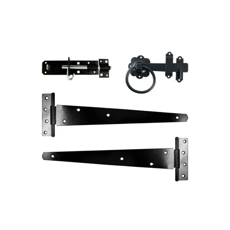 TIMCO Side Gate Kit Medium Tee Hinges Ring Latch & Brenton Padbolt Black - 18"