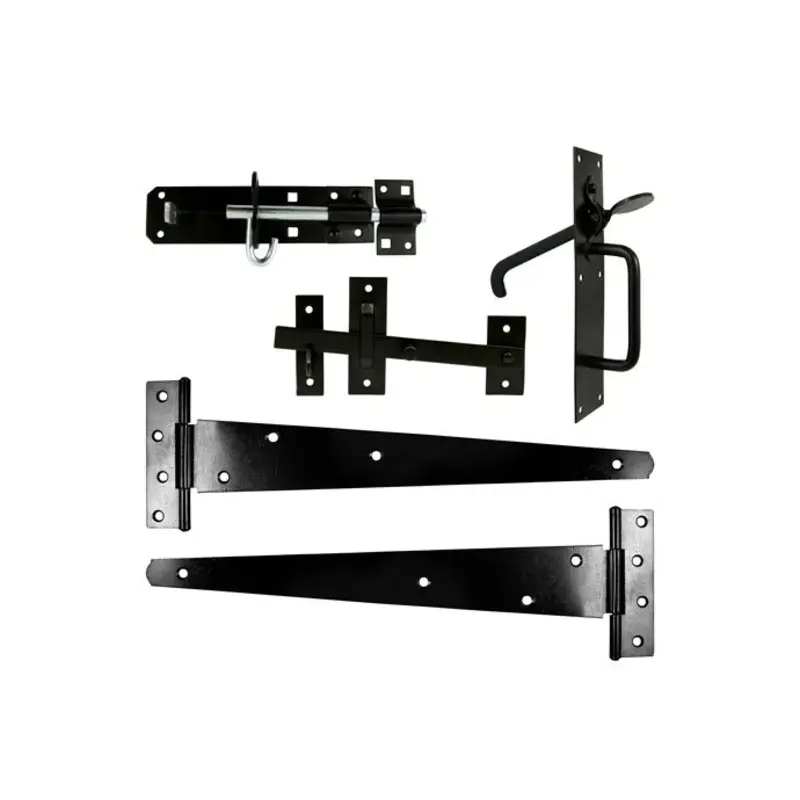 TIMCO Side Gate Kit Medium Tee Hinges Suffolk Latch & Brenton Padbolt Black - 18"