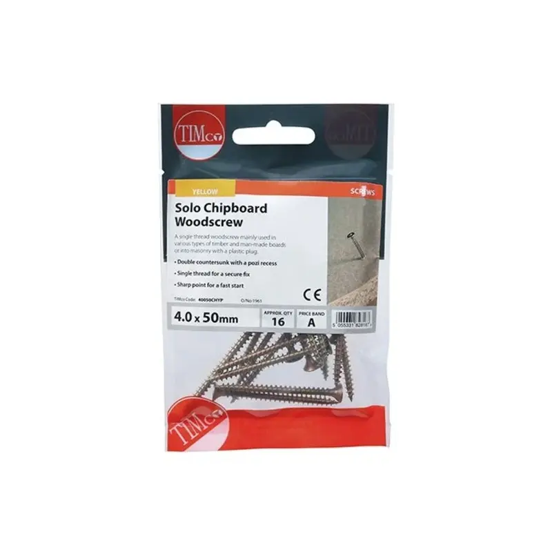TIMCO Solo Countersunk Gold Woodscrews - 4.0 x 50 - Pack of 16 Pieces