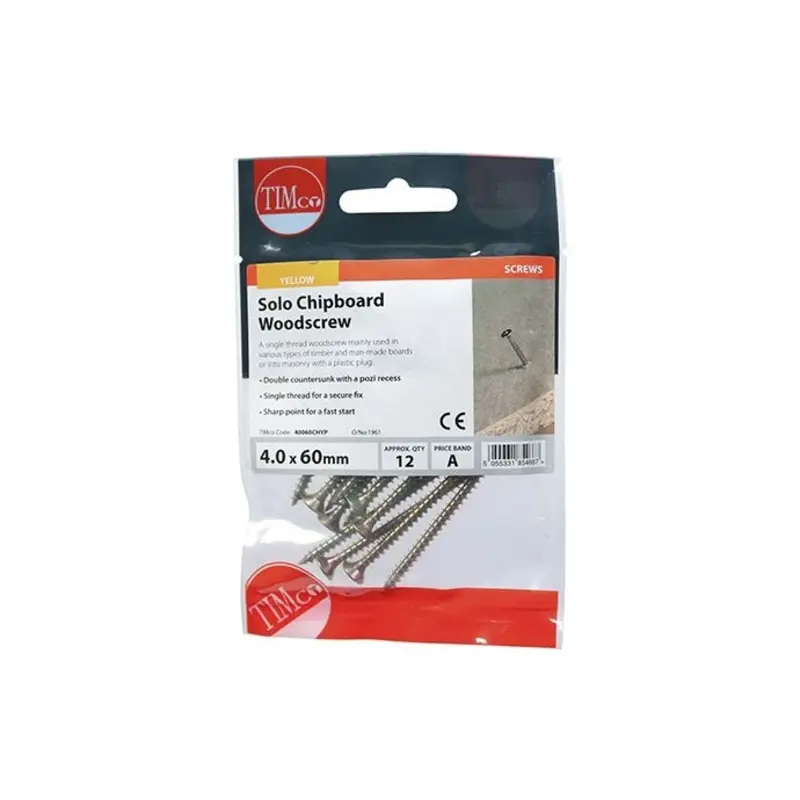 TIMCO Solo Countersunk Gold Woodscrews - 4.0 x 60 - Pack of 12 Pieces