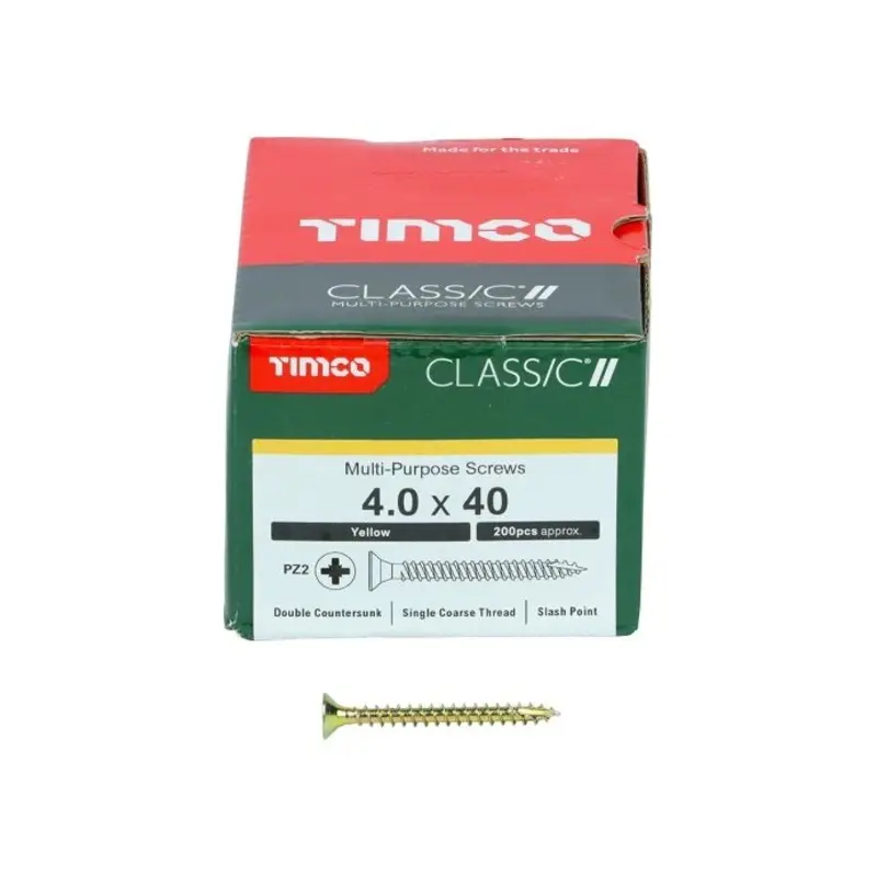 TIMCO Classic Multi-Purpose Countersunk Gold Woodscrews - 4.0 x 40 - Pack of 200 Pieces