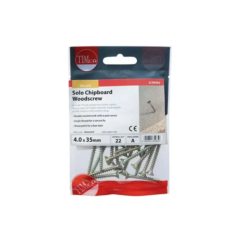 TIMCO Solo Countersunk Gold Woodscrews - 4.0 x 35 - Pack of 22 Pieces