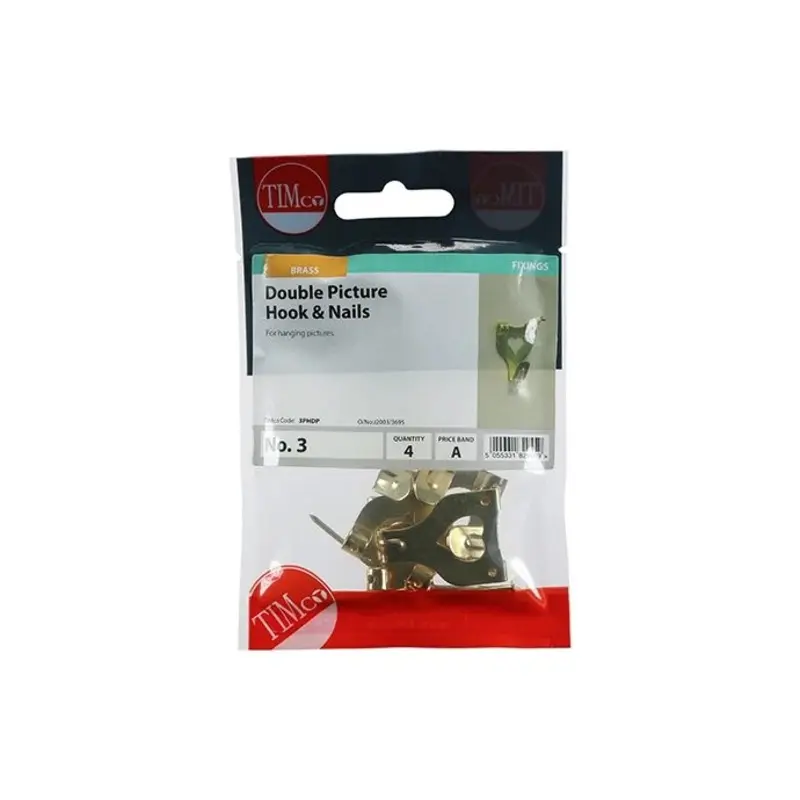 TIMCO Picture Hanging Hooks Double Electro Brass - No.3 Double - Pack of 4 Pieces
