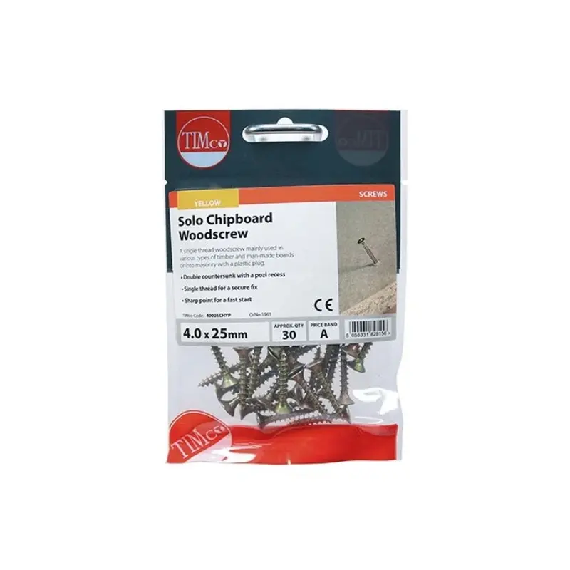 TIMCO Solo Countersunk Gold Woodscrews - 4.0 x 25 - Pack of 30 Pieces