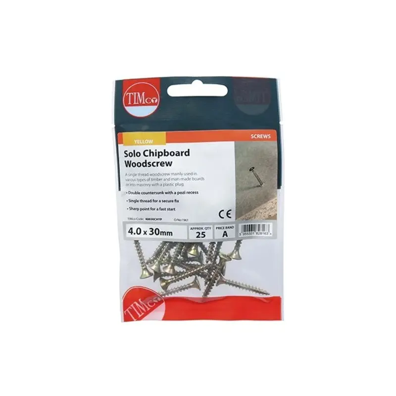 TIMCO Solo Countersunk Gold Woodscrews - 4.0 x 30 - Pack of 25 Pieces