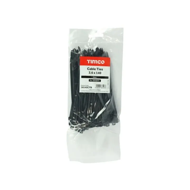 TIMCO Cable Ties Black - 3.6 x 140 - Pack of 100 Pieces
