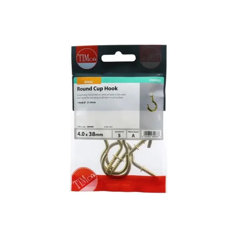 TIMCO Cup Hooks Round Electro Brass - 38mm - Pack of 5 Pieces