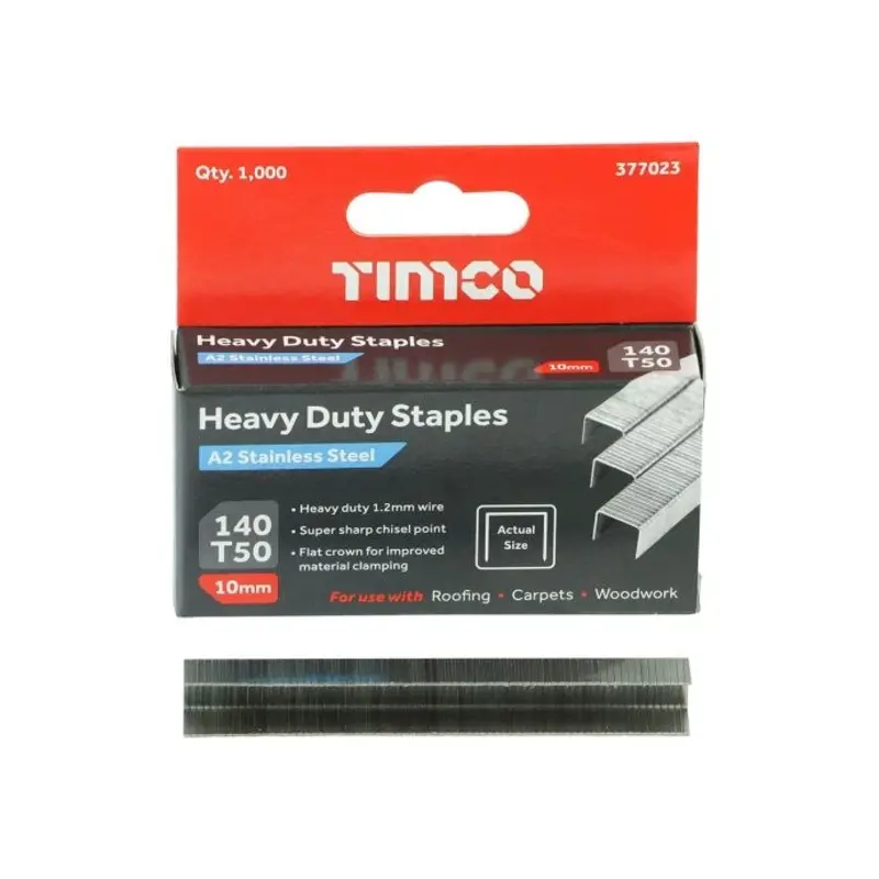 TIMCO Heavy Duty Chisel Point A2 Stainless Steel Staples  - 10mm - Pack of 1000 Pieces