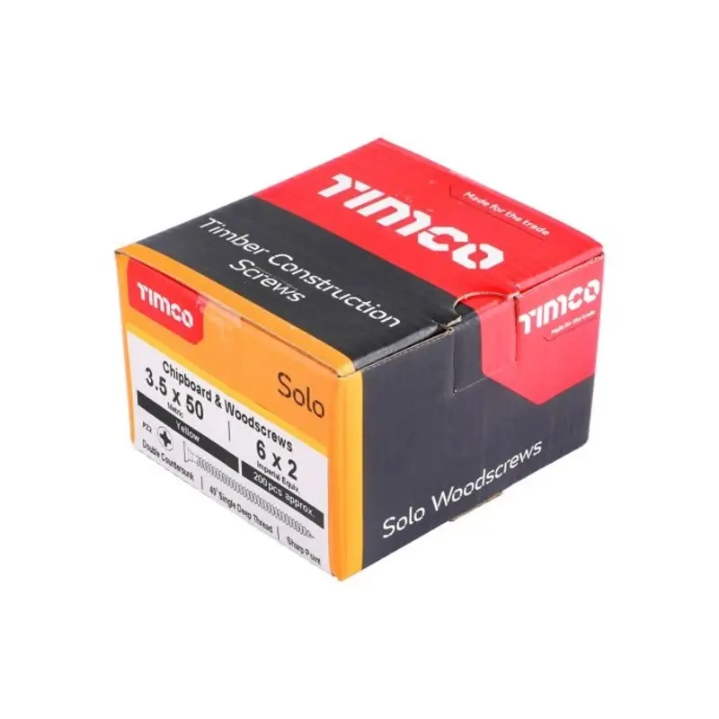 TIMCO Solo Countersunk Gold Woodscrews - 3.5 x 50 - Pack of 200 Pieces