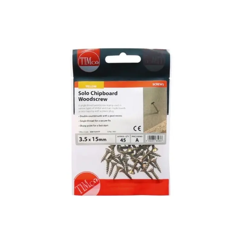 TIMCO Solo Countersunk Gold Woodscrews - 3.5 x 15 - Pack of 45 Pieces