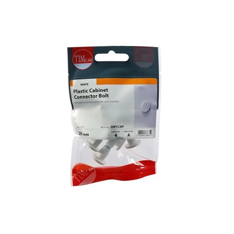TIMCO Plastic Cabinet Connector Bolts White - 28mm - Pack of 4 Pieces