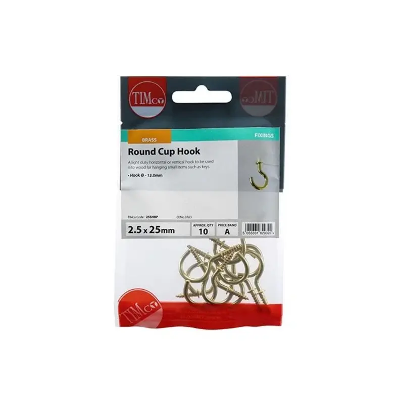 TIMCO Cup Hooks Round Electro Brass - 25mm - Pack of 10 Pieces