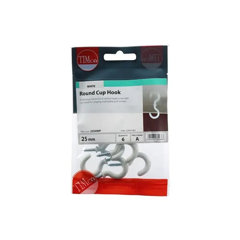 TIMCO Cup Hooks Round White - 25mm - Pack of 6 Pieces