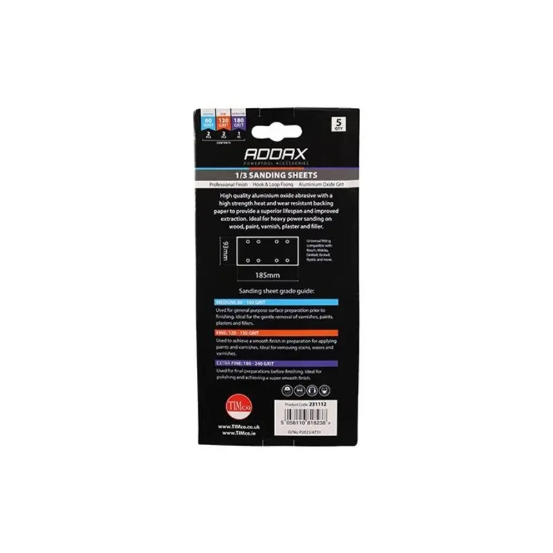 TIMCO 1/3 Sanding Sheets 180 Grit Red Punched - 93 x 185mm - Pack of 5 Pieces