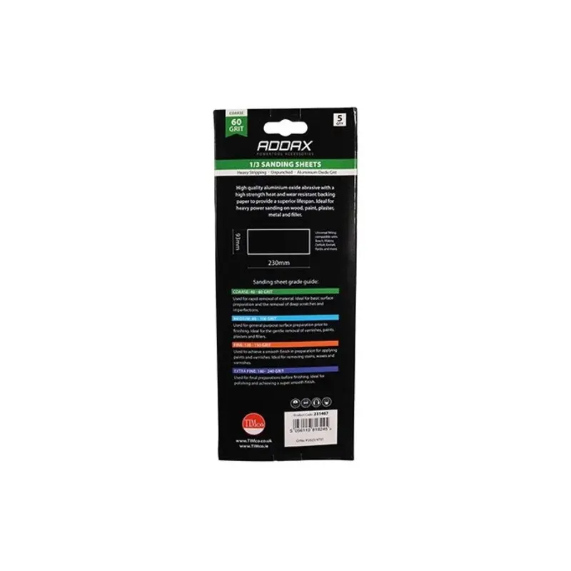 TIMCO 1/3 Sanding Sheets 60 Grit Red Unpunched - 93 x 230mm - Pack of 5 Pieces
