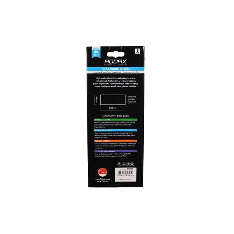 TIMCO 1/3 Sanding Sheets 80 Grit Red Unpunched - 93 x 230mm - Pack of 5 Pieces