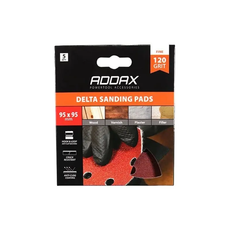 TIMCO Delta Sanding Pads 120 Grit Red - 95 x 95mm - Pack of 5 Pieces