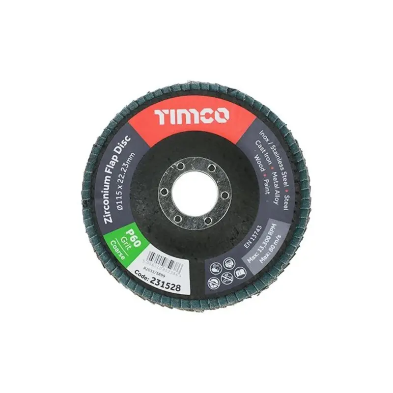 TIMCO Flap Disc Zirconium Type 29 Conical P60 Grit - 115 x 22.23