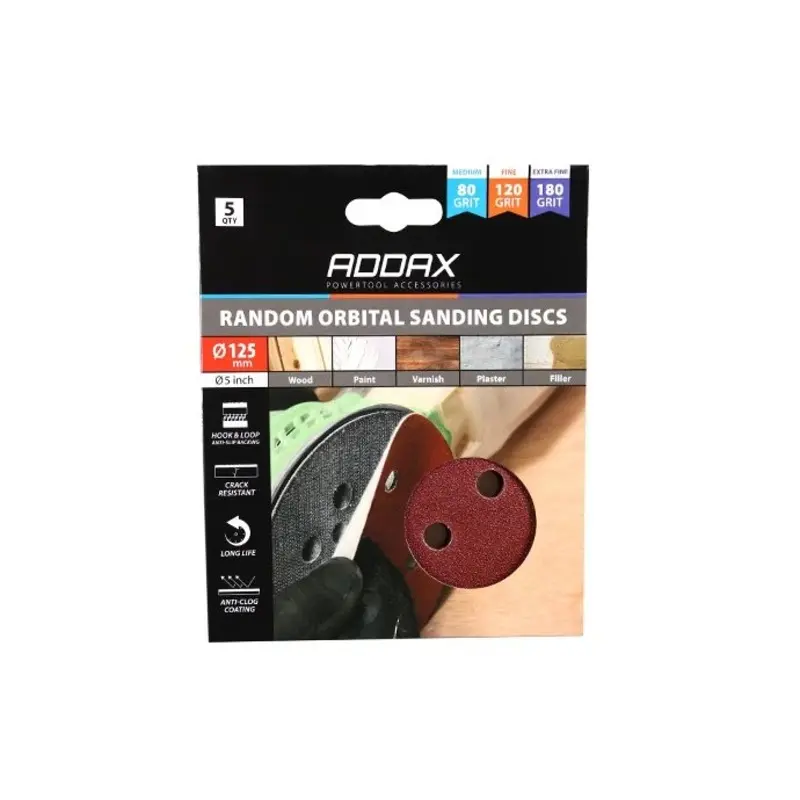 TIMCO Random Orbital Sanding Discs Mixed Red - 125mm (80/120/180) - Pack of 5 Pieces