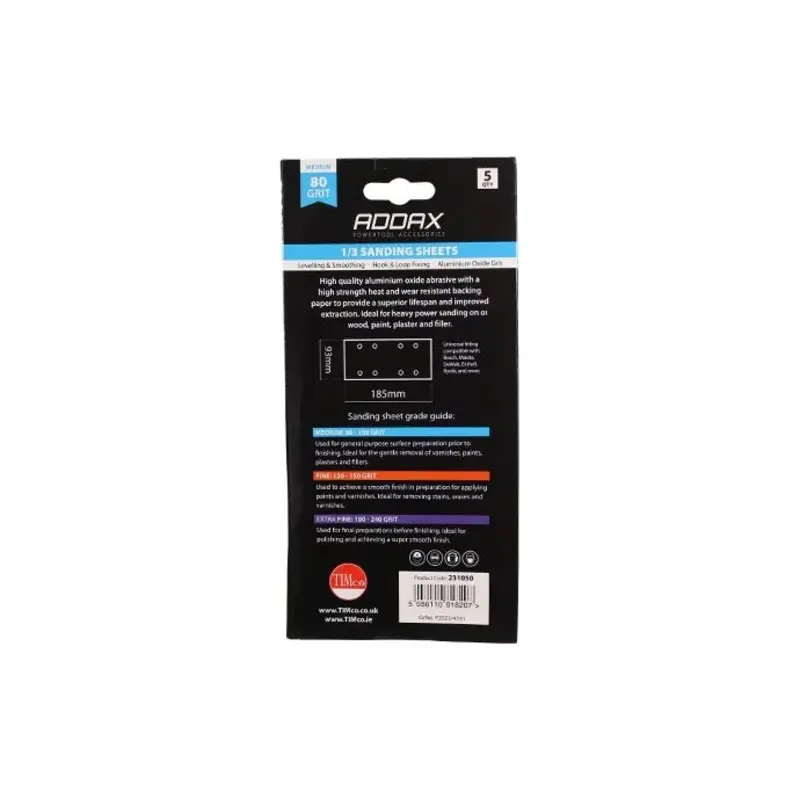 TIMCO 1/3 Sanding Sheets 80 Grit Red Punched - 93 x 185mm - Pack of 5 Pieces