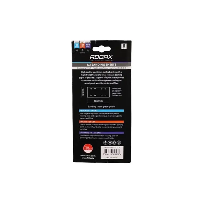 TIMCO 1/3 Sanding Sheets Mixed Red Punched - 93 x 185mm (80/120/180) - Pack of 5 Pieces