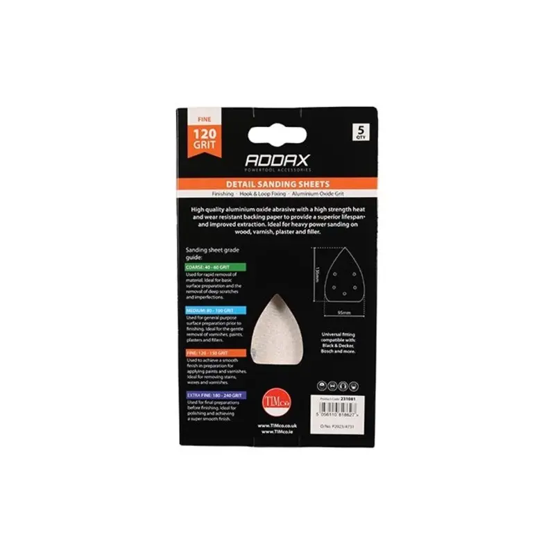 TIMCO Detail Sanding Pads 120 Grit Red - 95 x 136mm - Pack of 5 Pieces