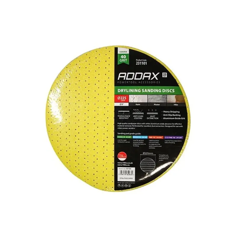TIMCO Drylining Sanding Discs 40 Grit Yellow - 225mm - Pack of 25 Pieces