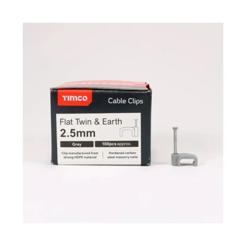 TIMCO Flat & Twin Cable Clips Grey - To fit 2.5mm - Pack of 100 Pieces