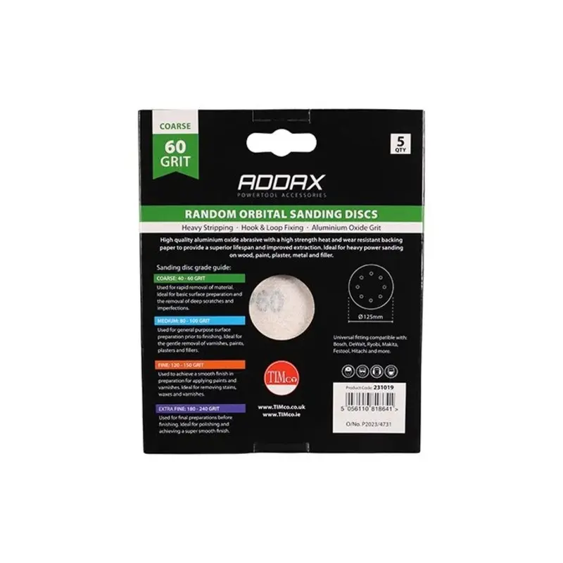 TIMCO Random Orbital Sanding Discs 60 Grit Red - 125mm - Pack of 5 Pieces
