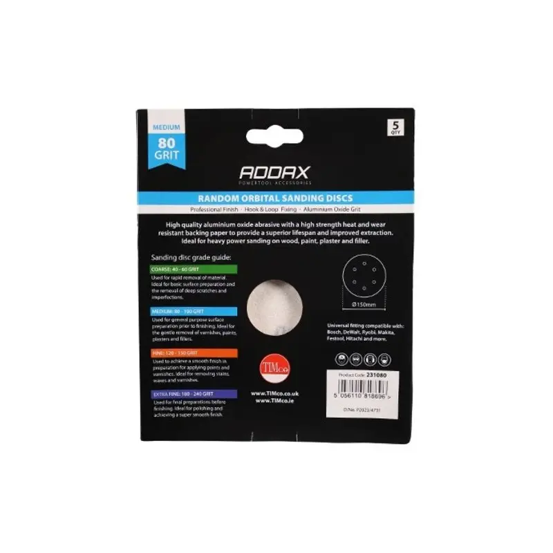 TIMCO Random Orbital Sanding Discs 80 Grit Red - 150mm - Pack of 5 Pieces