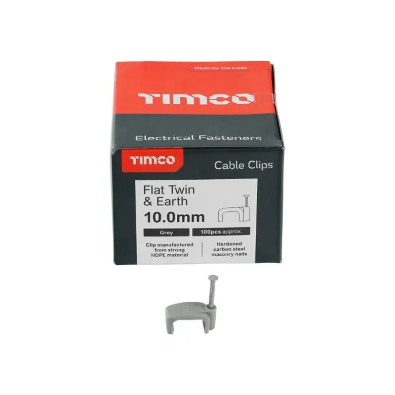 TIMCO Flat & Twin Cable Clips Grey - To fit 10.0mm - Pack of 100 Pieces