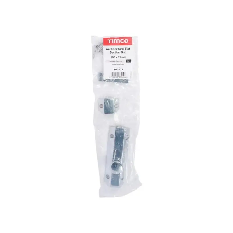 TIMCO Architectural Flat Section Bolt Polished Chrome - 100 x 35mm