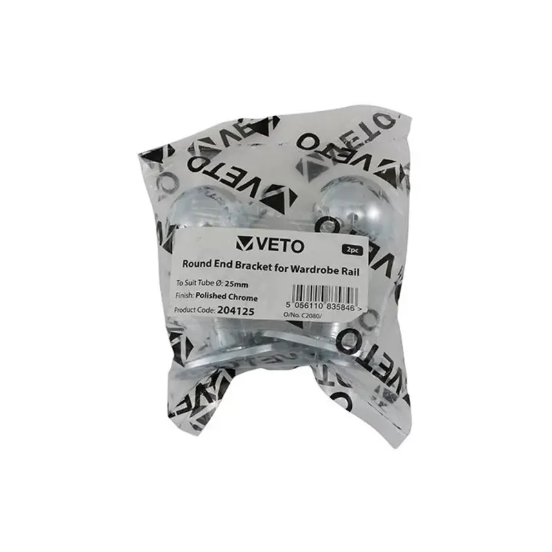 TIMCO End Bracket For Round Tube Polished Chrome - 25mm - Pack of 2 Pieces