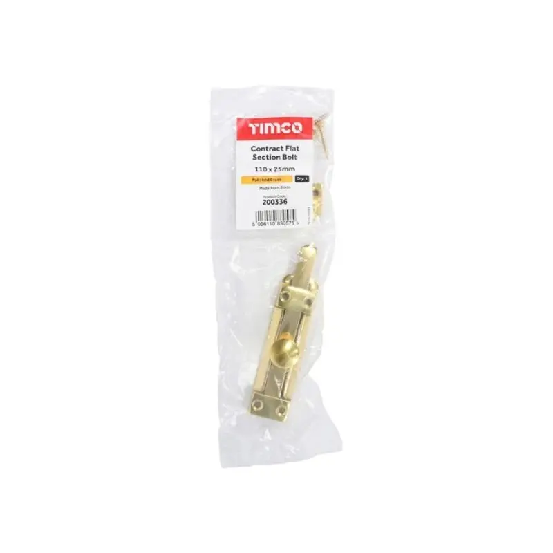 TIMCO Contract Flat Section Bolt Polished Brass - 110 x 25mm