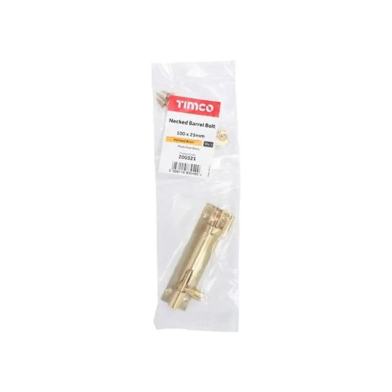TIMCO Necked Barrel Bolt Polished Brass - 100 x 25mm